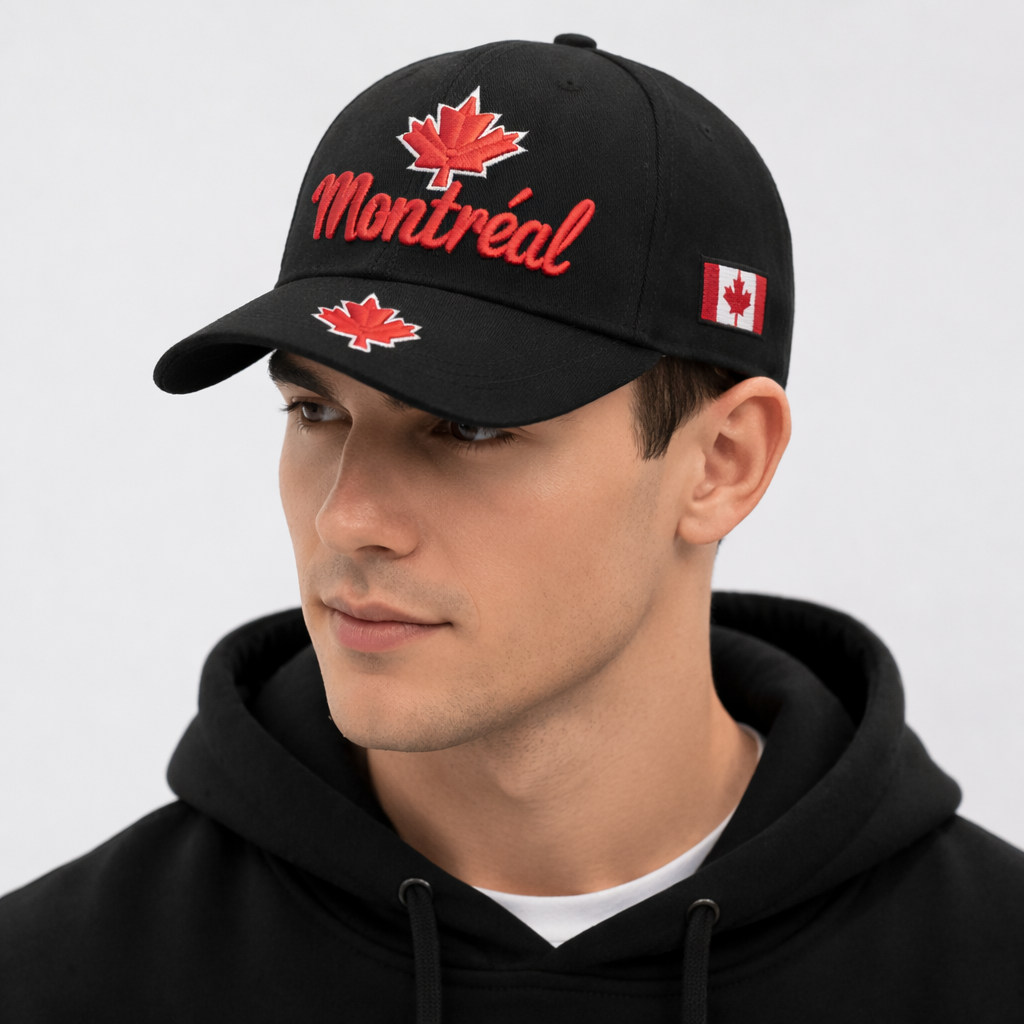 Montreal maple leaf baseball cap black embroidered adjustable Canada souvenir hat