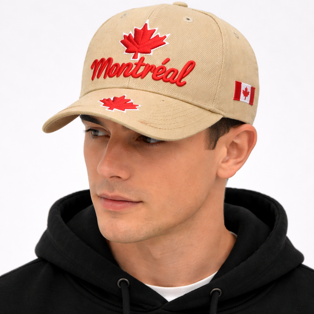 Montreal maple leaf baseball cap beige embroidered adjustable Canada souvenir hat