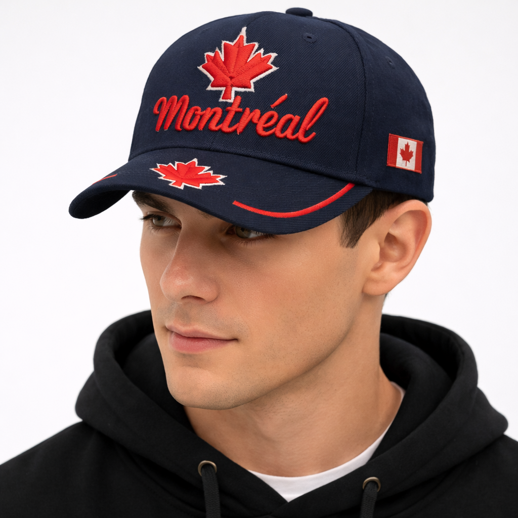 Montreal maple leaf baseball cap navy blue embroidered adjustable Canada souvenir hat