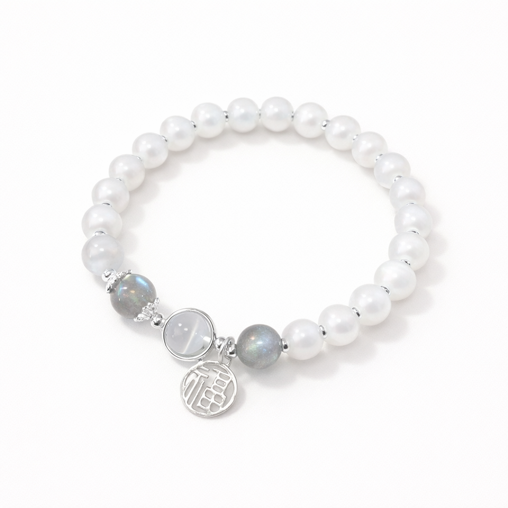Elegant Beaded Bracelet with Lucky Charm – Versatile Style in Ceramic, Glass & Faux Jade