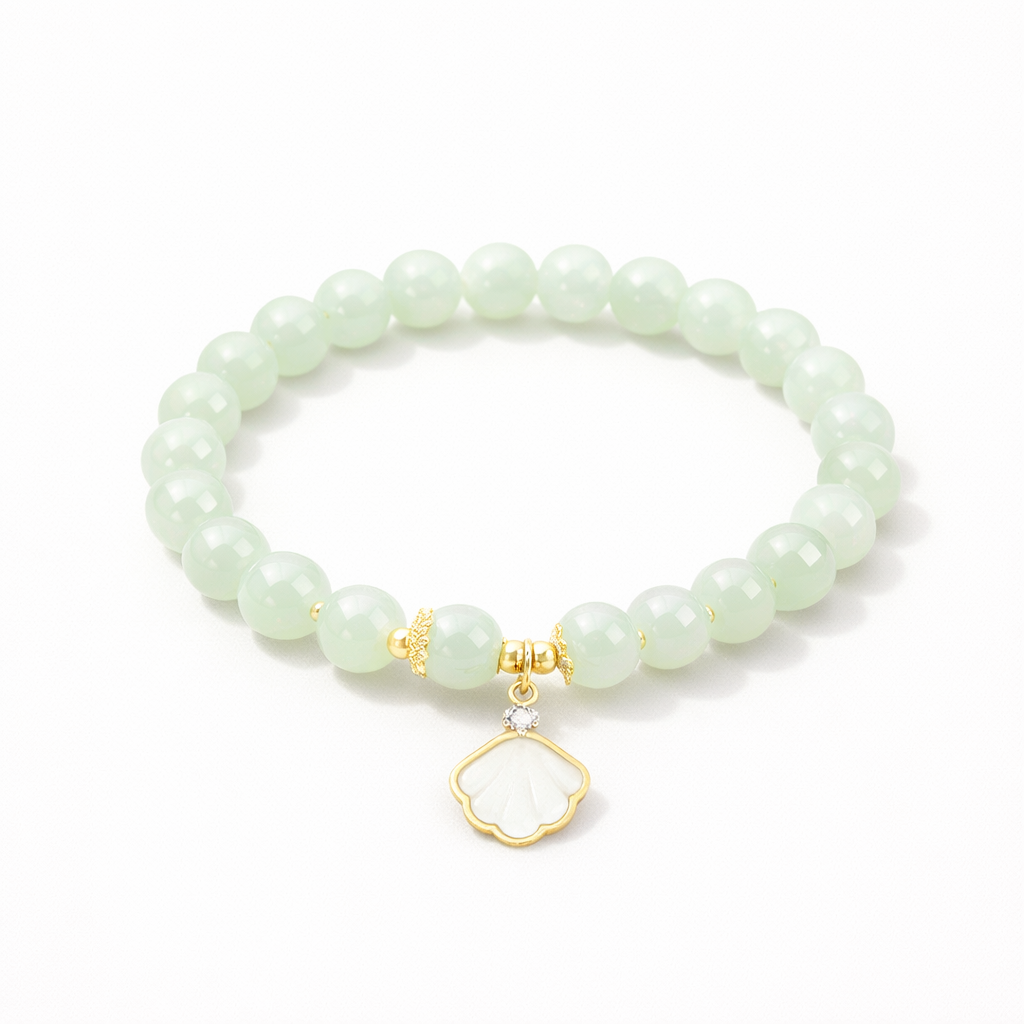 Elegant Beaded Bracelet with Lucky Charm – Versatile Style in Ceramic, Glass & Faux Jade