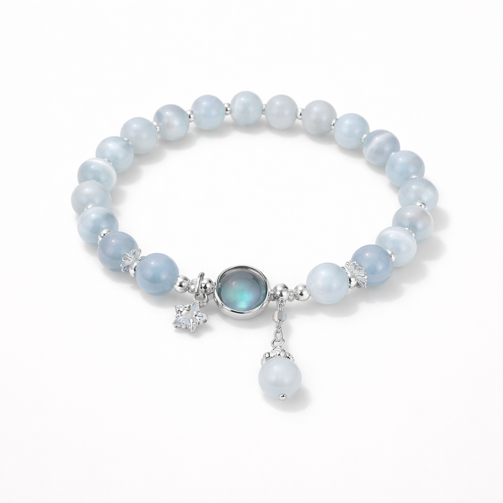 Elegant Beaded Bracelet with Lucky Charm – Versatile Style in Ceramic, Glass & Faux Jade