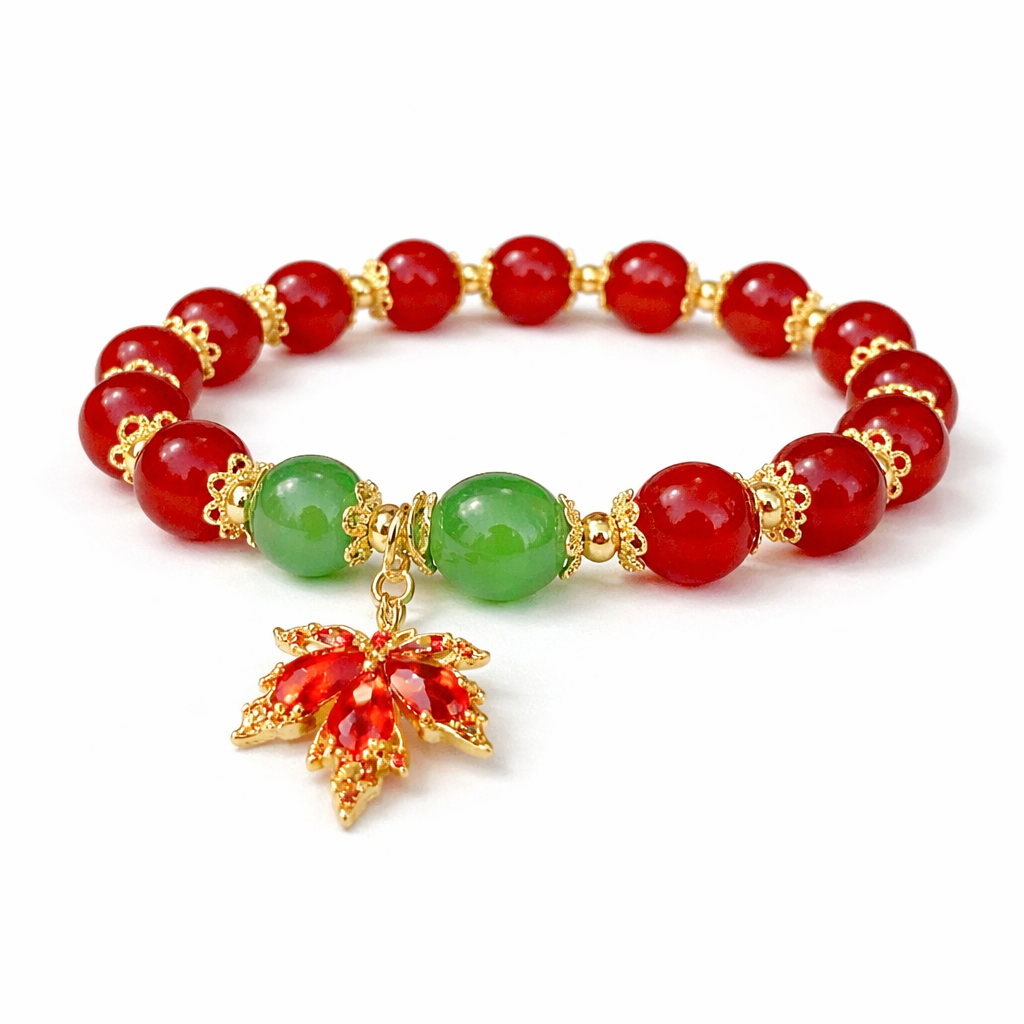 Elegant Beaded Bracelet with Lucky Charm – Versatile Style in Ceramic, Glass & Faux Jade