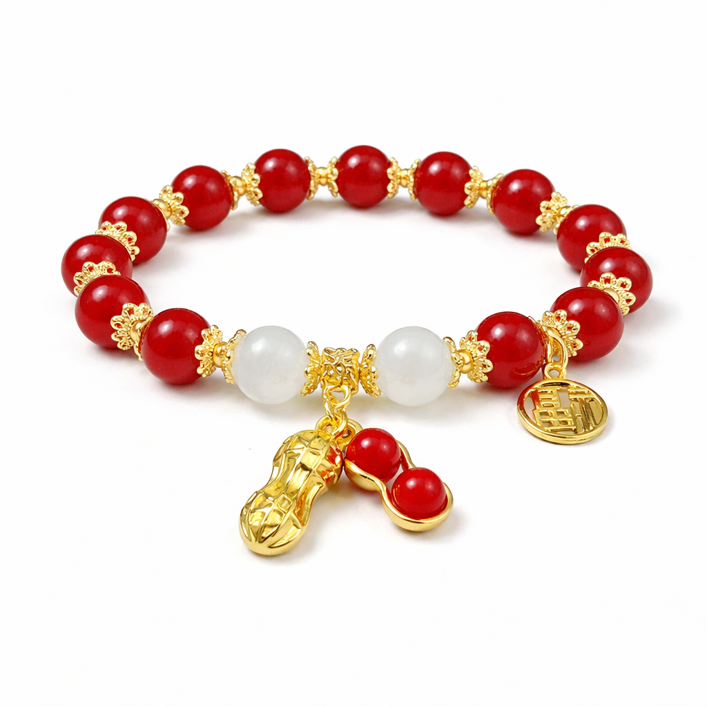 Elegant Beaded Bracelet with Lucky Charm – Versatile Style in Ceramic, Glass & Faux Jade