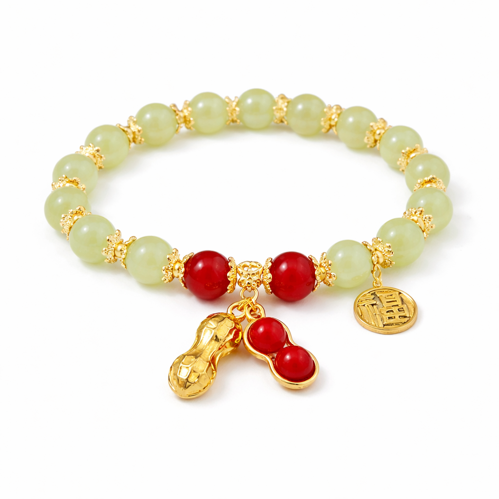 Elegant Beaded Bracelet with Lucky Charm – Versatile Style in Ceramic, Glass & Faux Jade