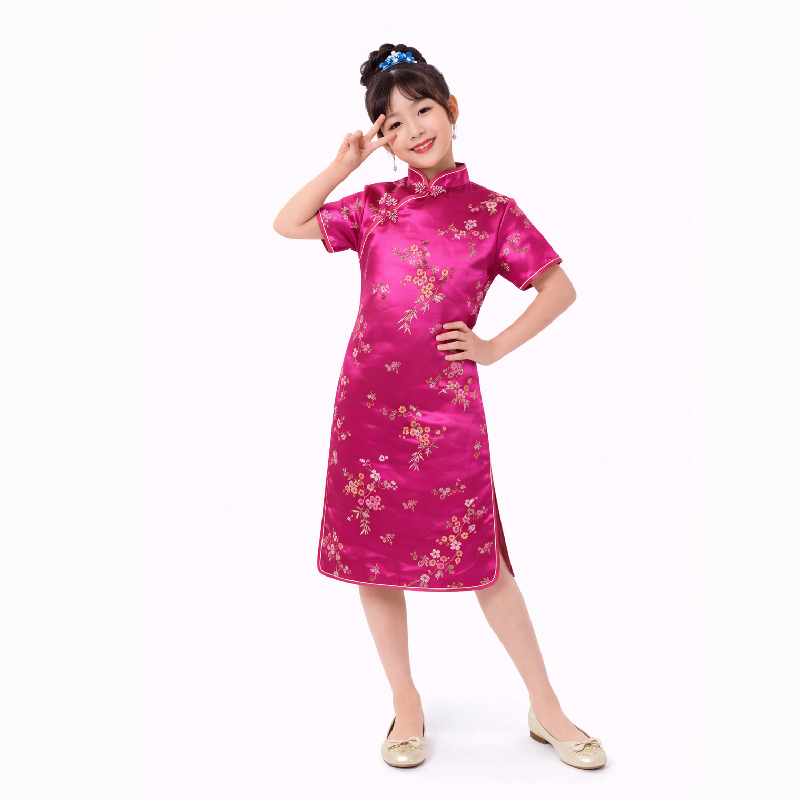 Girls Traditional Dragon & Phoenix Brocade Cheongsam Dress – Elegant Chinese Qipao for Kids