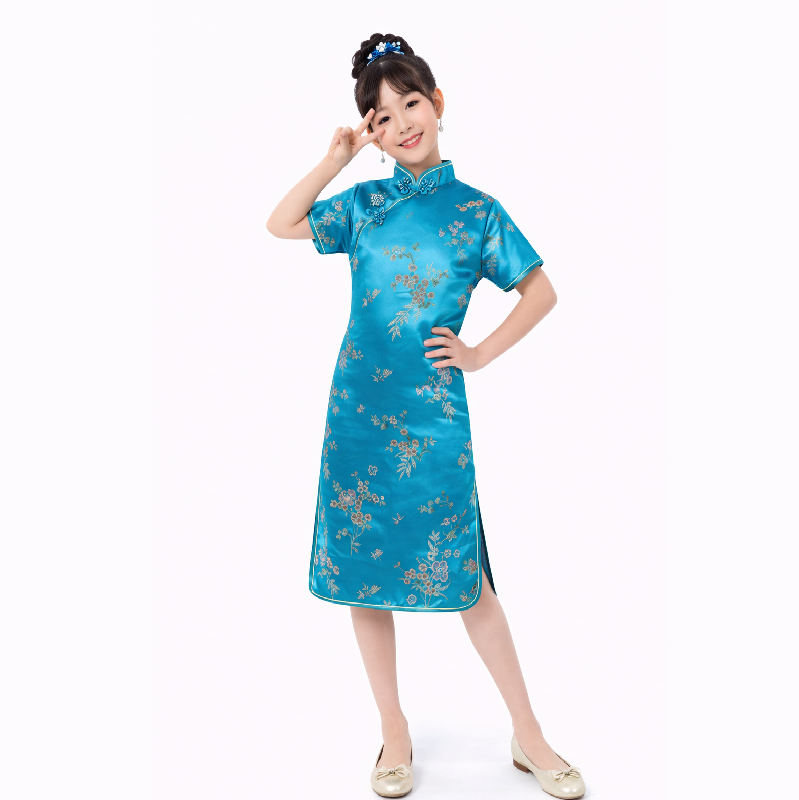 Girls Traditional Dragon & Phoenix Brocade Cheongsam Dress – Elegant Chinese Qipao for Kids