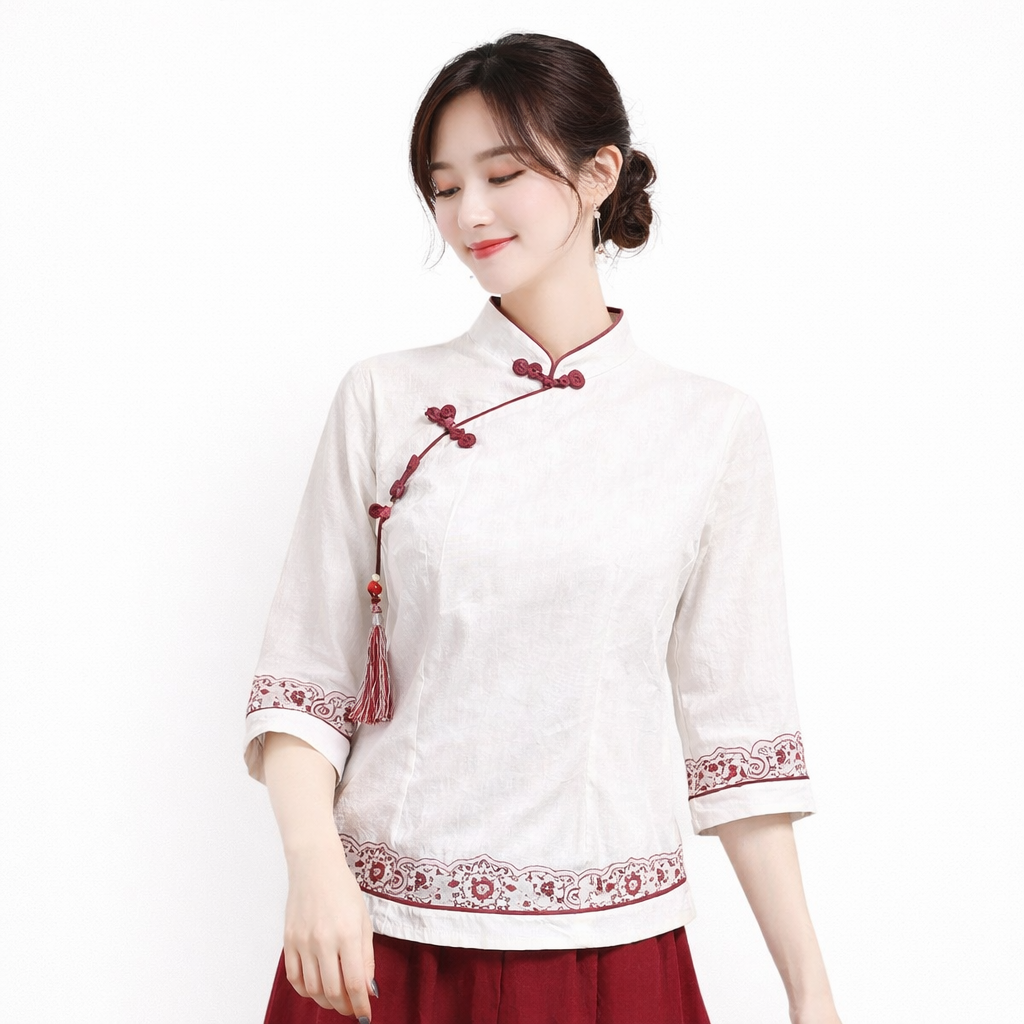 Women’s Cotton Linen Chinese Style Top（Runs small – size up 1–2 sizes）