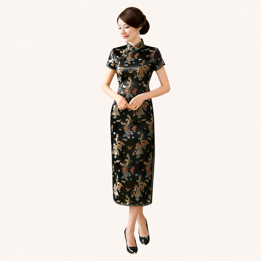 Brocade Satin Floral classic long  Cheongsam