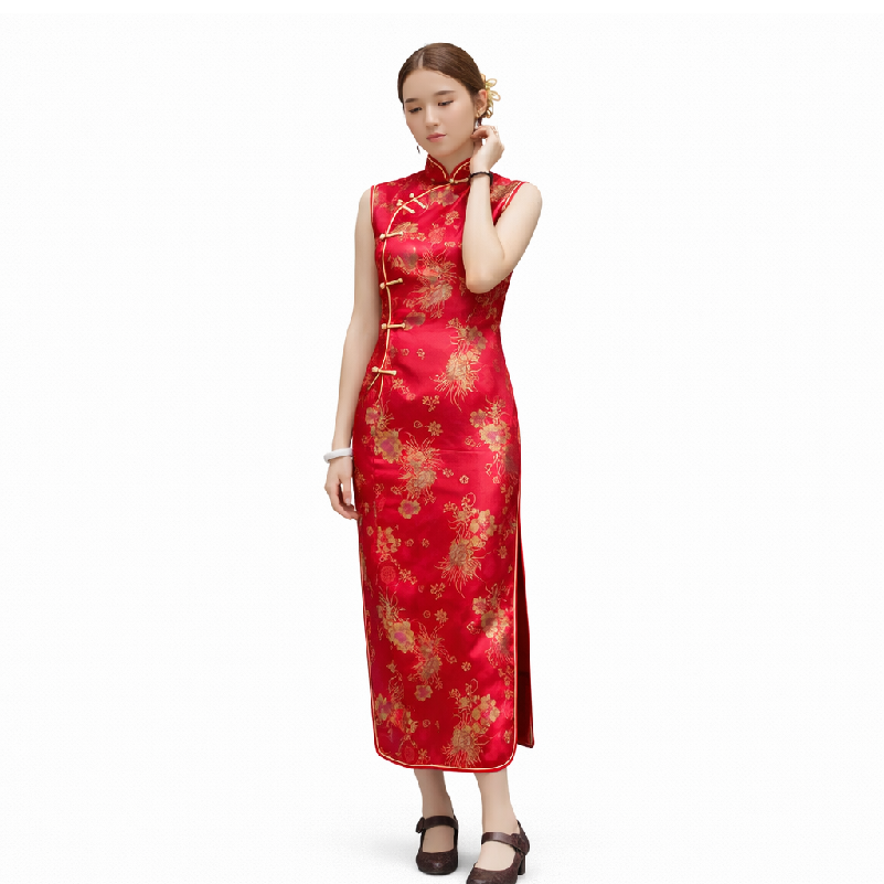 Elegant Floral Brocade Cheongsam – Classic Chinese Qipao Dress for Women