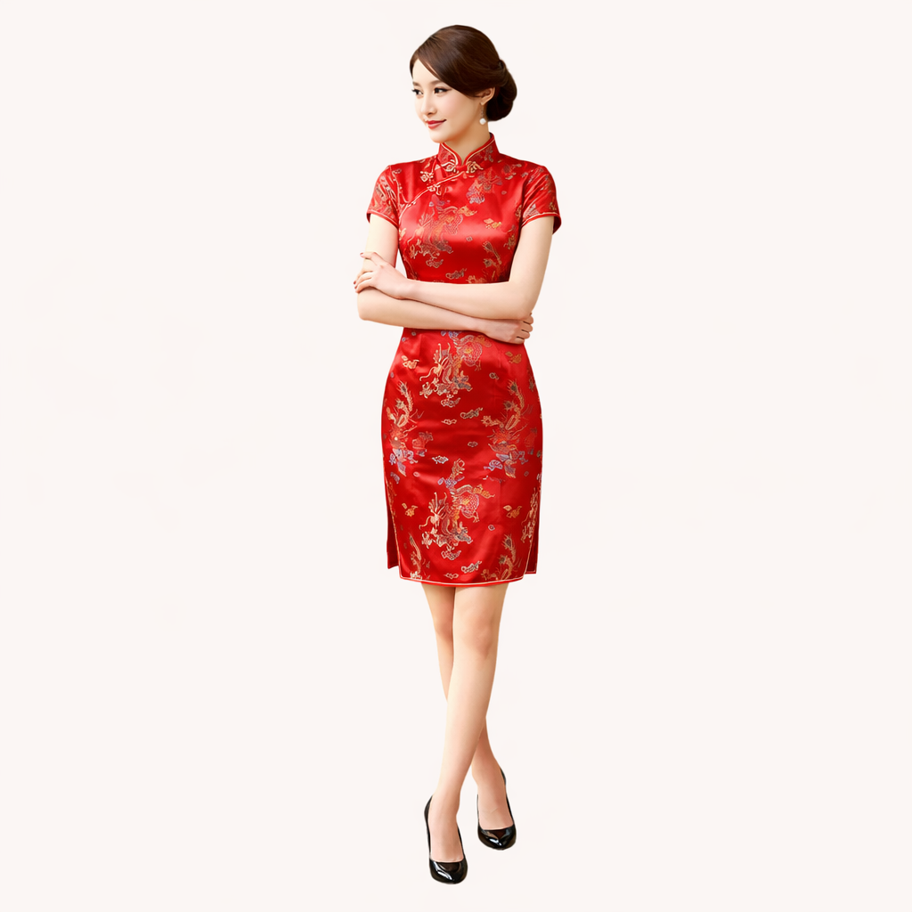 Brocade Satin Floral classic short Cheongsam