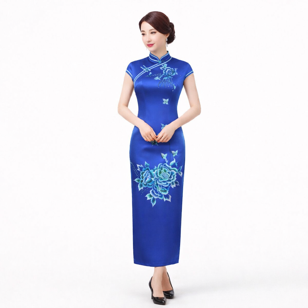 Luxury Satin Cheongsam – Elegant Slim Fit Dress
