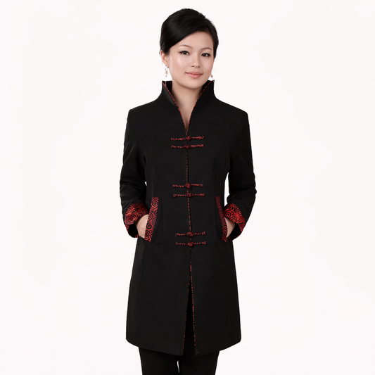 Slim Fit Chinese Style Coat – Elegant Mandarin Collar Wool Jacket (Petite Fit)