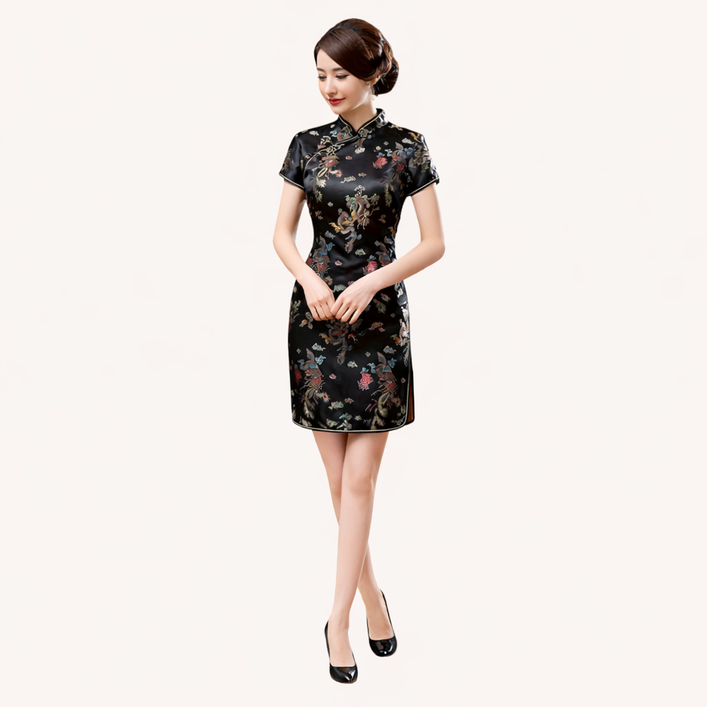 Brocade Satin Floral classic short Cheongsam
