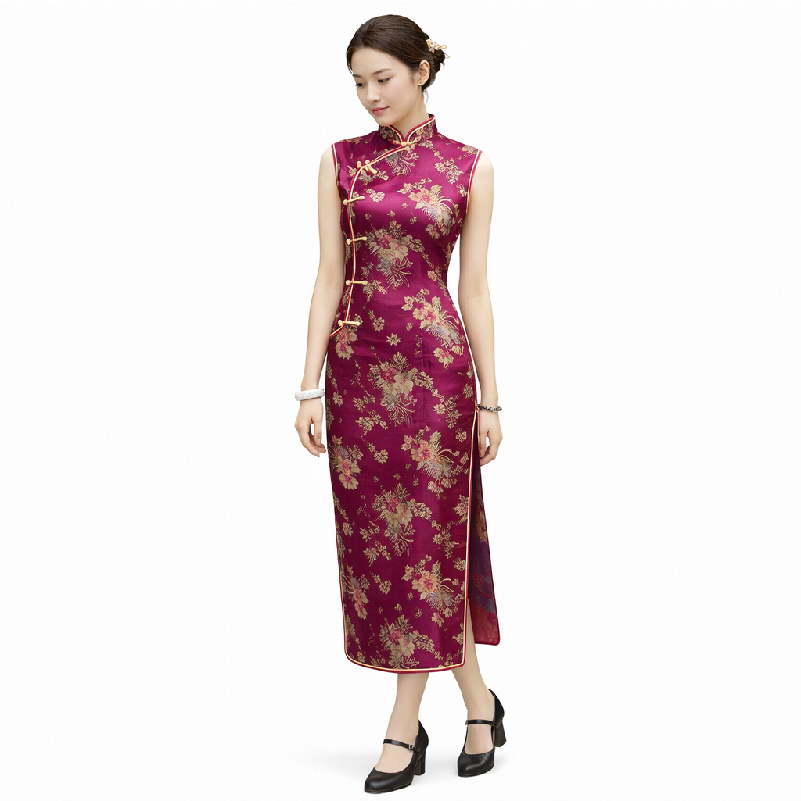 Elegant Floral Brocade Cheongsam – Classic Chinese Qipao Dress for Women