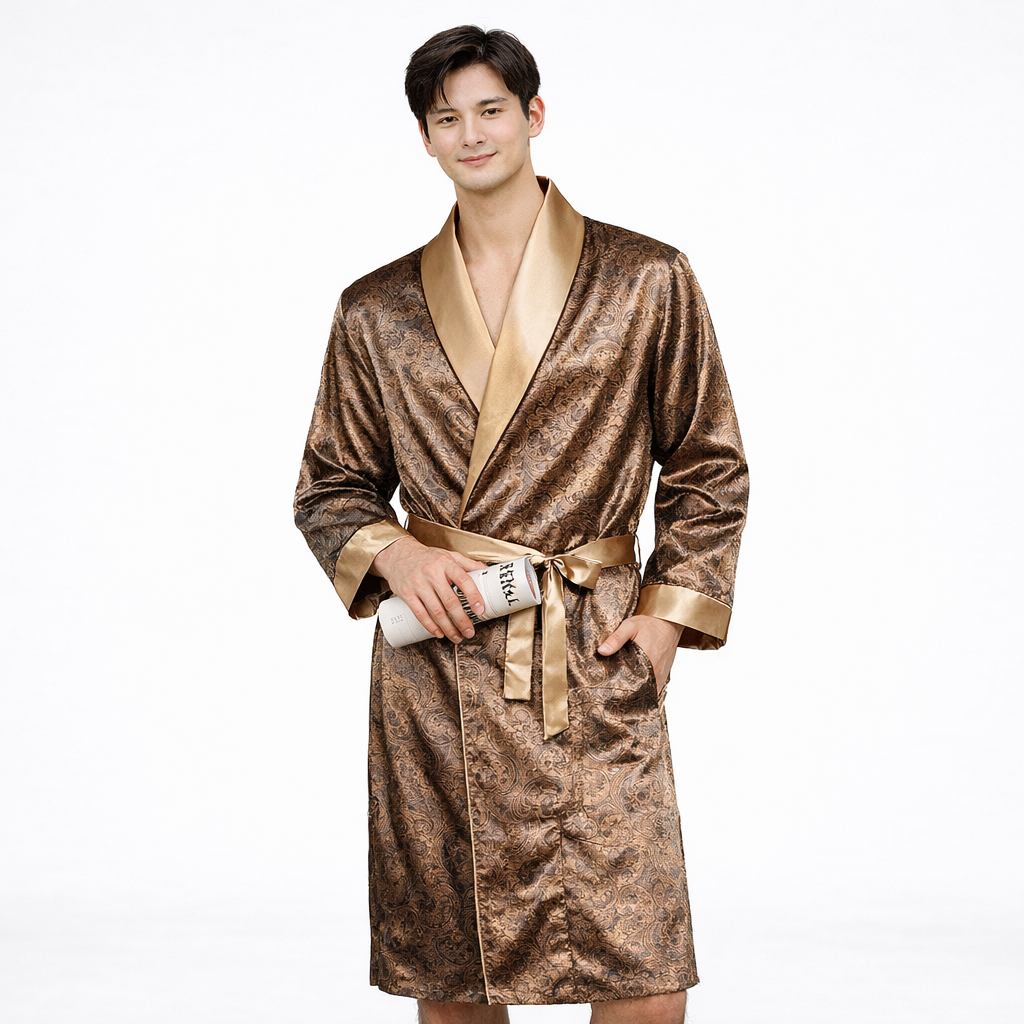 Men’s Satin Kimono Robe – Classic Pattern (Runs Small)