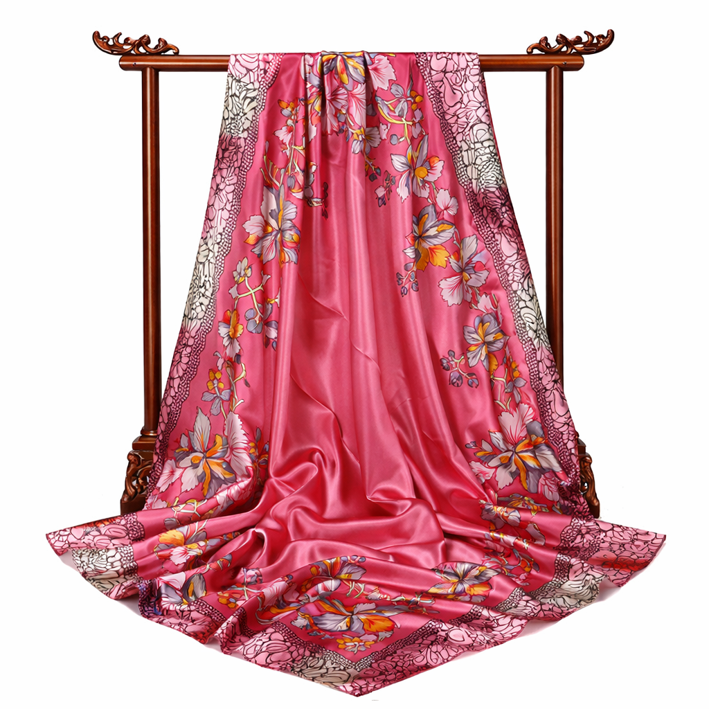 Floral Satin Scarf – Lightweight Travel Gift & Summer Fashion Wrap