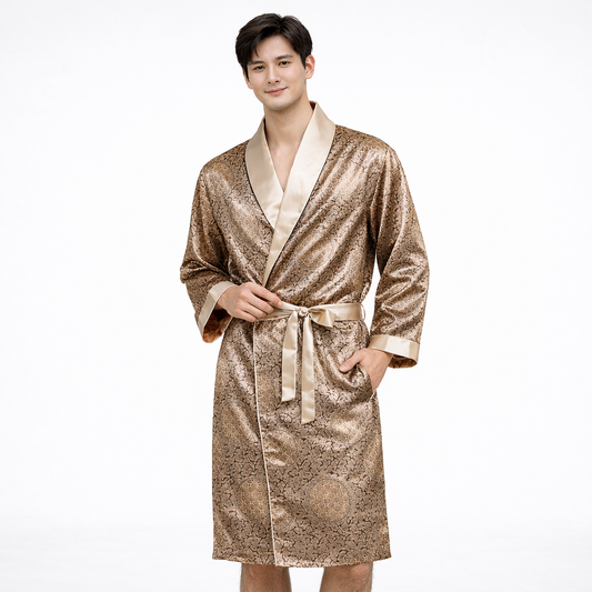 Men’s Satin Kimono Robe – Classic Pattern (Runs Small)