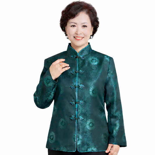 Teal green Chinese Tang jacket women traditional mandarin collar coat elegant
