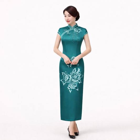 Luxury Satin Cheongsam – Elegant Slim Fit Dress