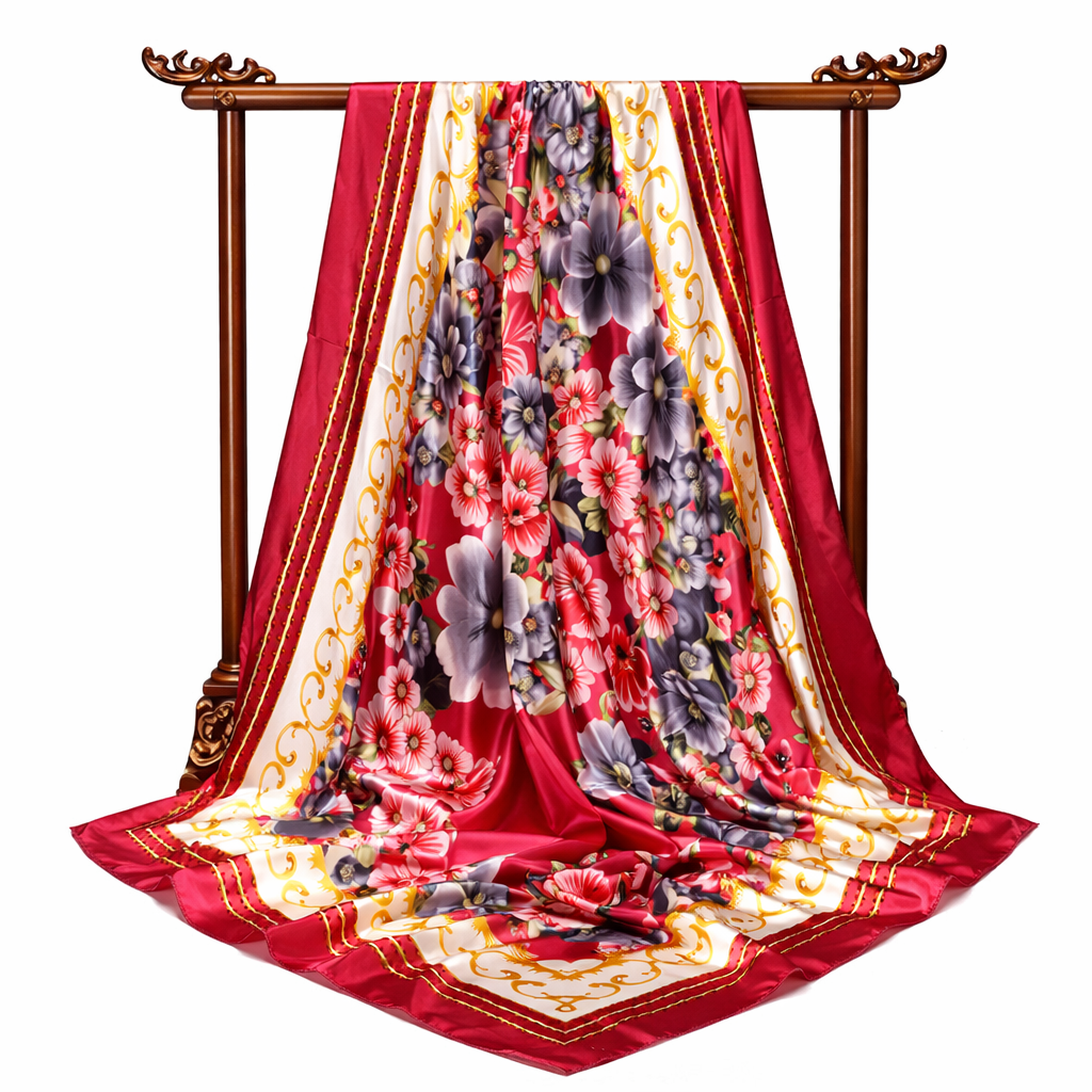 Floral Square Satin Scarf – Lightweight Travel Gift & Summer Fashion Wrap