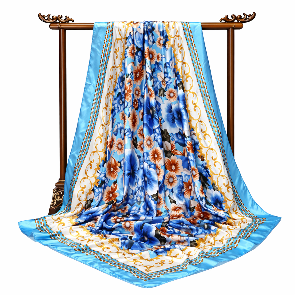 Floral Square Satin Scarf – Lightweight Travel Gift & Summer Fashion Wrap