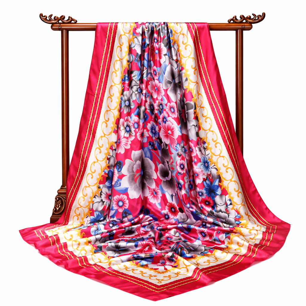 Floral Square Satin Scarf – Lightweight Travel Gift & Summer Fashion Wrap