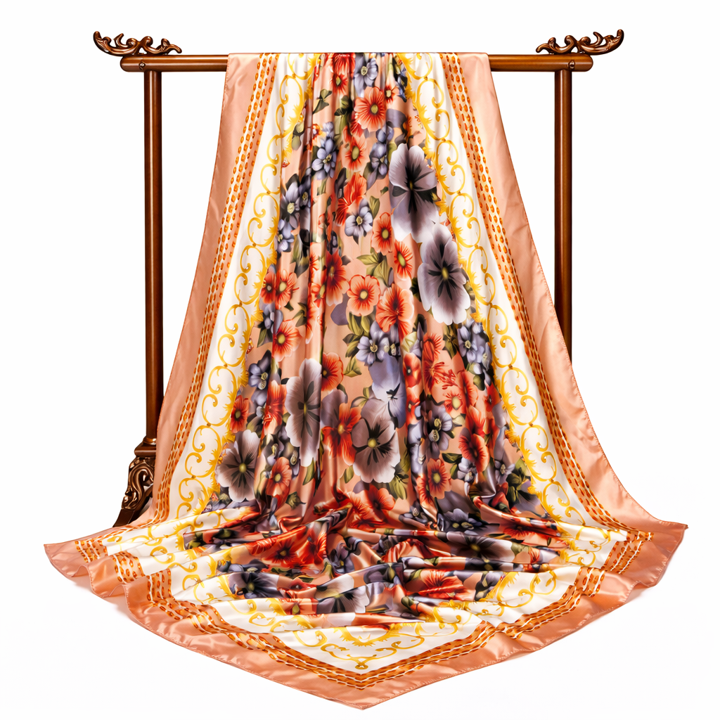 Floral Square Satin Scarf – Lightweight Travel Gift & Summer Fashion Wrap