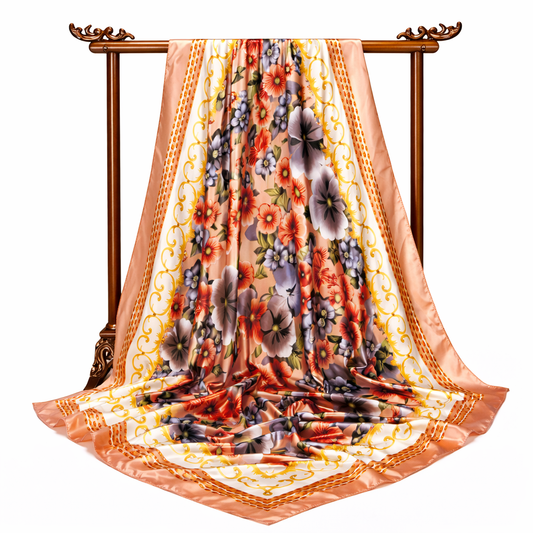 Floral Square Satin Scarf – Lightweight Travel Gift & Summer Fashion Wrap