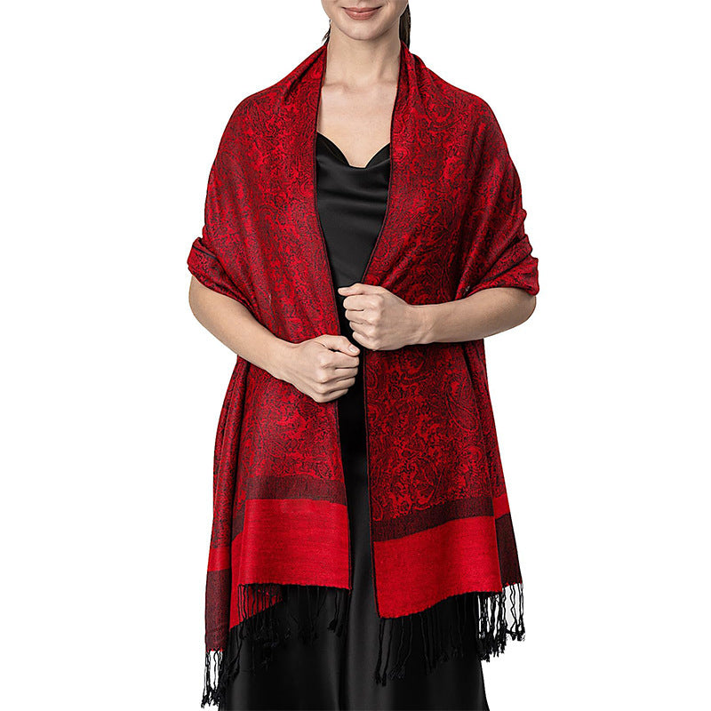 Elegant Paisley Faux Cashmere Shawl Scarf with Tassels – Soft Lightweight Spring Fall Wrap