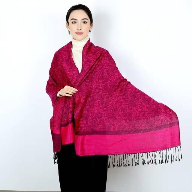 Elegant Paisley Faux Cashmere Shawl Scarf with Tassels – Soft Lightweight Spring Fall Wrap