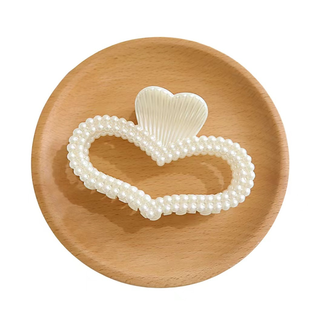 Elegant  Faux Pearl Hair Claw Clip Set – Korean Style Bow, Heart & Geometric Hair Accessories for Women