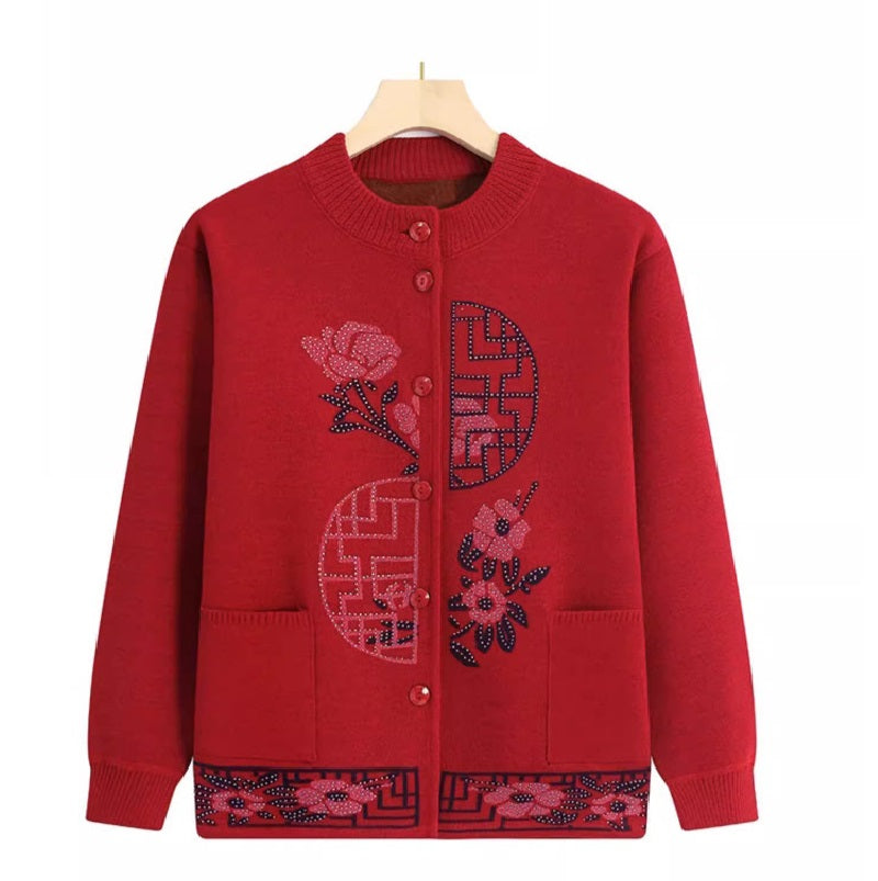Elegant Floral Pattern Knit Cardigan – Soft Lightweight Sweater for Women (No Fleece)