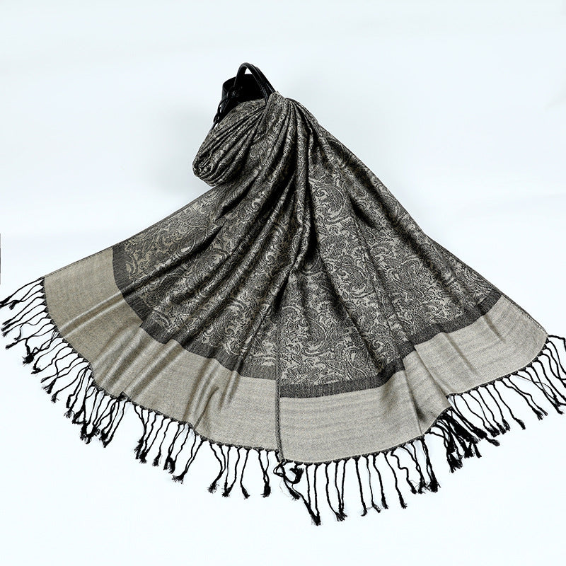 Elegant Paisley Faux Cashmere Shawl Scarf with Tassels – Soft Lightweight Spring Fall Wrap