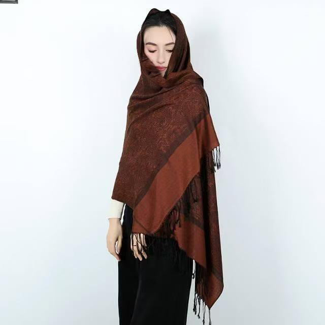 Elegant Paisley Faux Cashmere Shawl Scarf with Tassels – Soft Lightweight Spring Fall Wrap