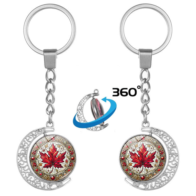 Alloy Rotating Canada Keychain – 360° Maple Leaf Souvenir