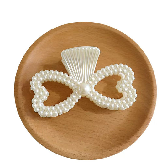 Elegant  Faux Pearl Hair Claw Clip Set – Korean Style Bow, Heart & Geometric Hair Accessories for Women