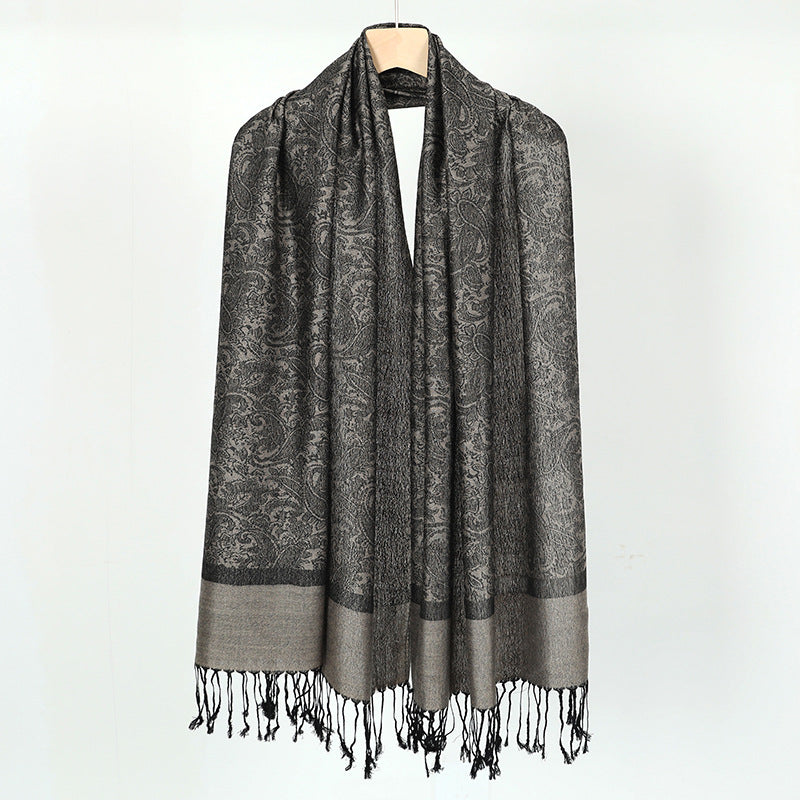 Elegant Paisley Faux Cashmere Shawl Scarf with Tassels – Soft Lightweight Spring Fall Wrap