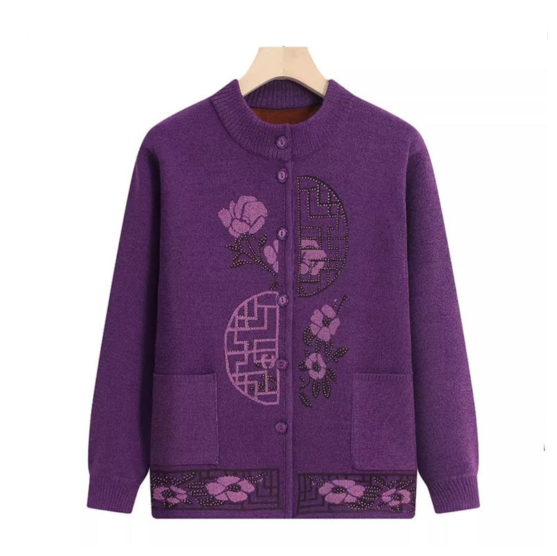 Elegant Floral Pattern Knit Cardigan – Soft Lightweight Sweater for Women (No Fleece)