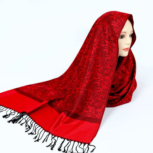 Elegant Paisley Faux Cashmere Shawl Scarf with Tassels – Soft Lightweight Spring Fall Wrap