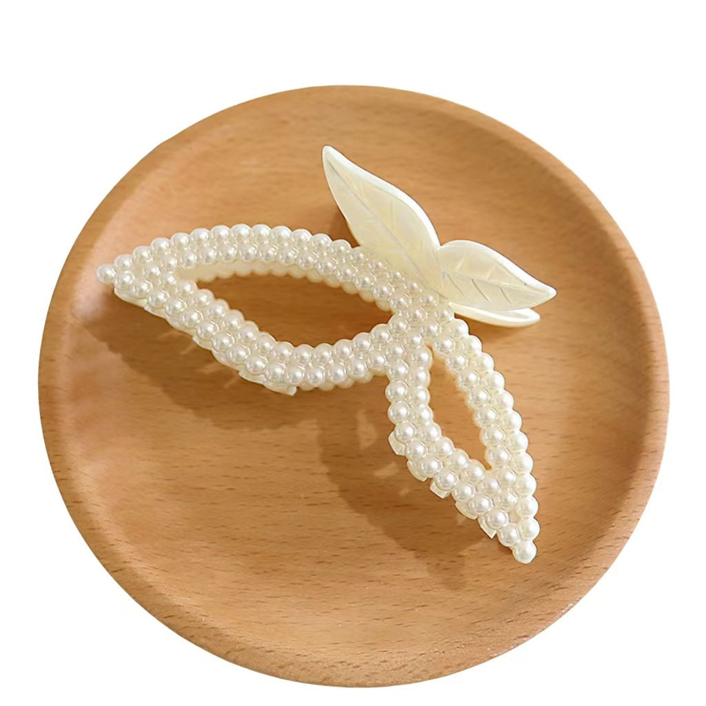Elegant  Faux Pearl Hair Claw Clip Set – Korean Style Bow, Heart & Geometric Hair Accessories for Women