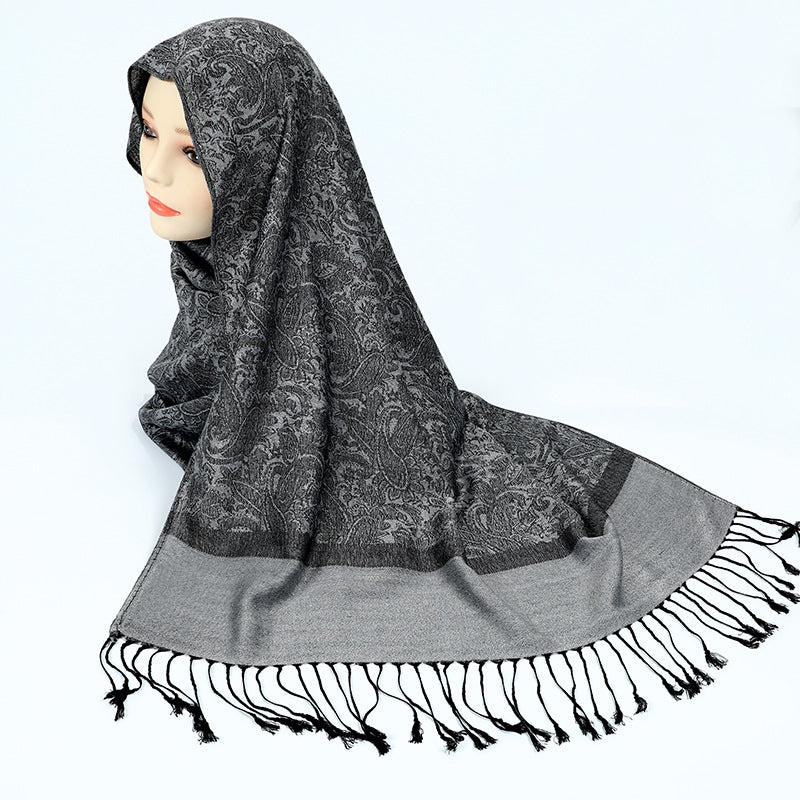 Elegant Paisley Faux Cashmere Shawl Scarf with Tassels – Soft Lightweight Spring Fall Wrap