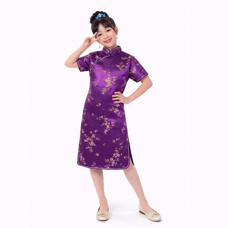 Girls Traditional Dragon & Phoenix Brocade Cheongsam Dress – Elegant Chinese Qipao for Kids
