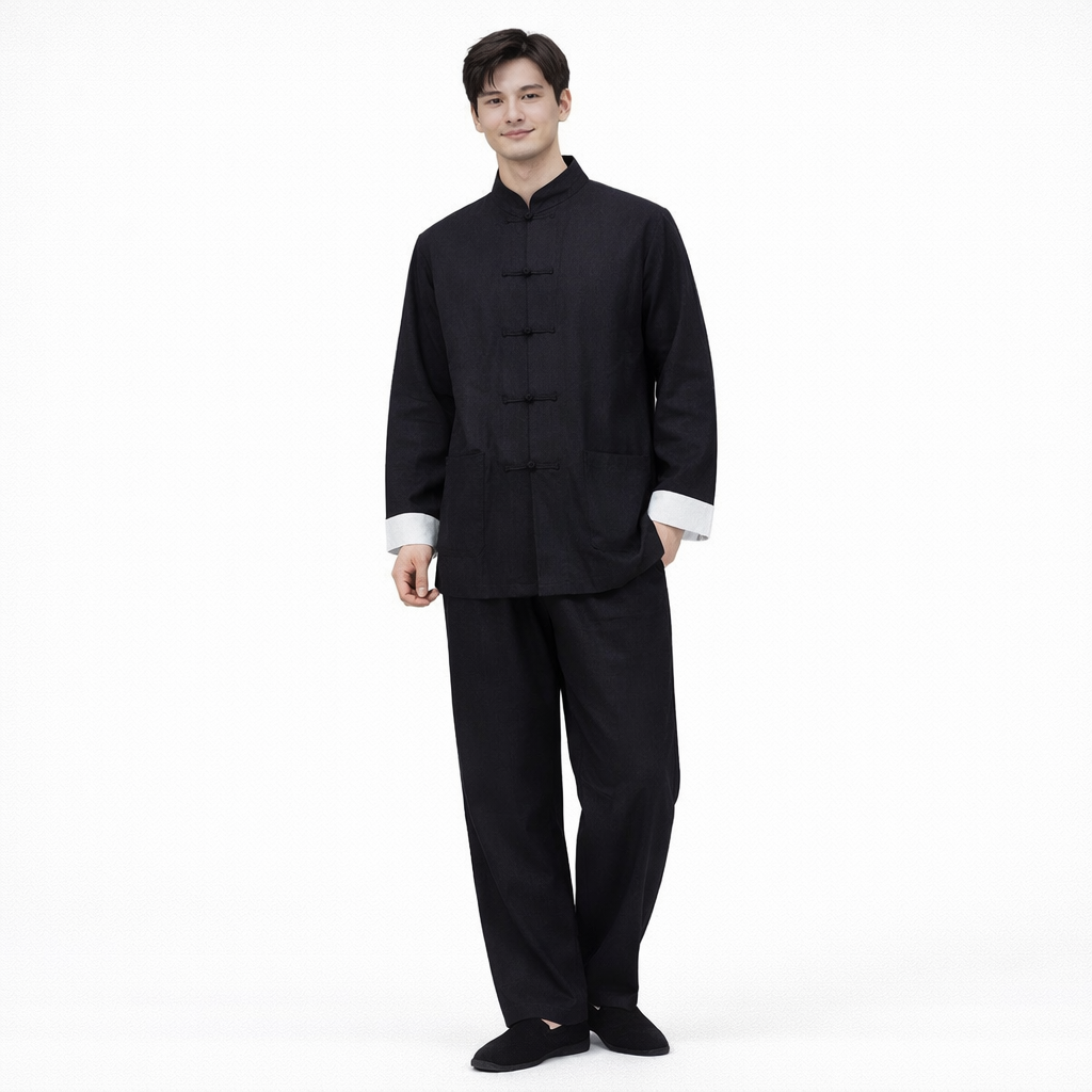 Men’s Cotton Linen Tang Suit Set – Classic Chinese Kung Fu & Tai Chi Outfit
