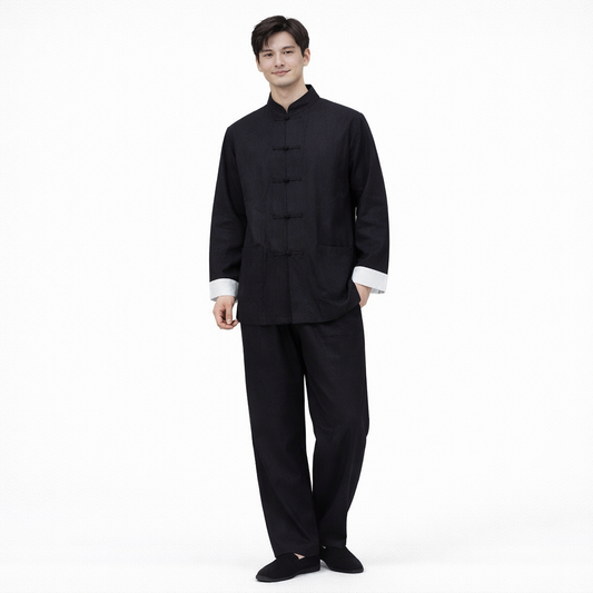 Men’s Cotton Linen Tang Suit Set – Classic Chinese Kung Fu & Tai Chi Outfit