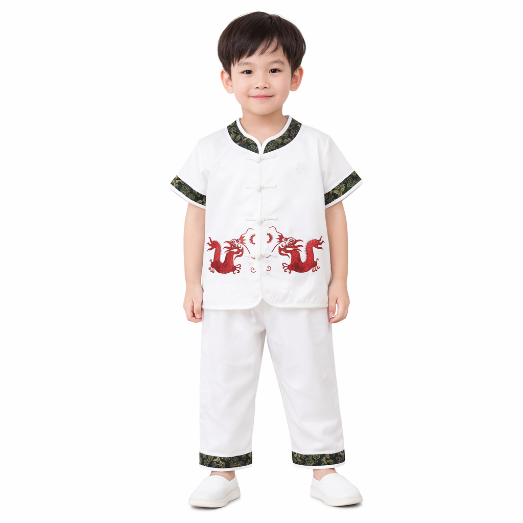 Boys Traditional Chinese Outfit Set – Dragon Brocade Tang Suit for Kids (Top & Pants)