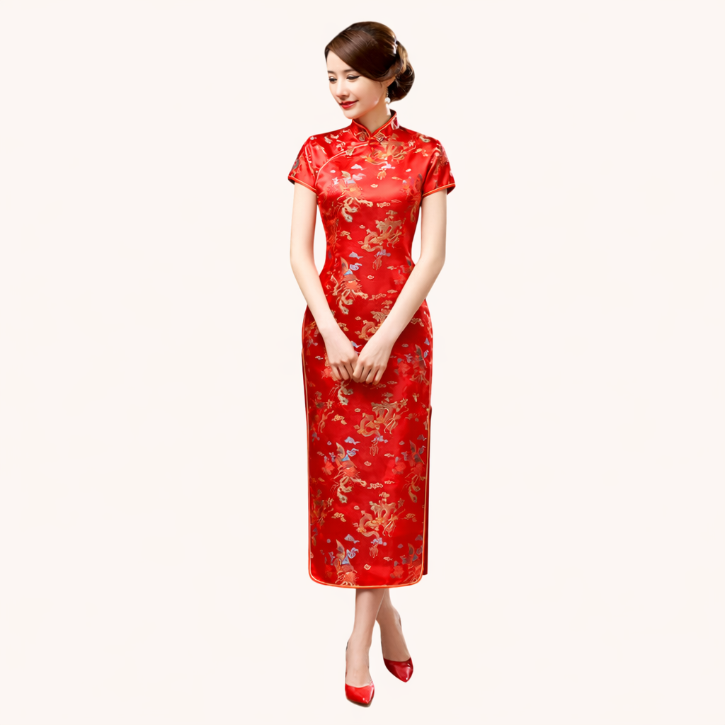 Brocade Satin Floral classic long  Cheongsam