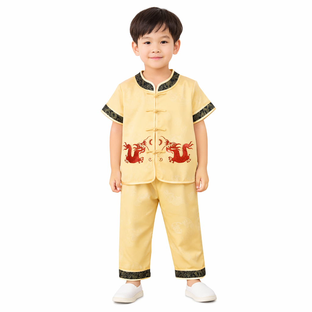 Boys Traditional Chinese Outfit Set – Dragon Brocade Tang Suit for Kids (Top & Pants)