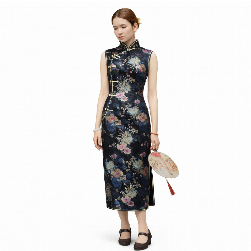Elegant Floral Brocade Cheongsam – Classic Chinese Qipao Dress for Women