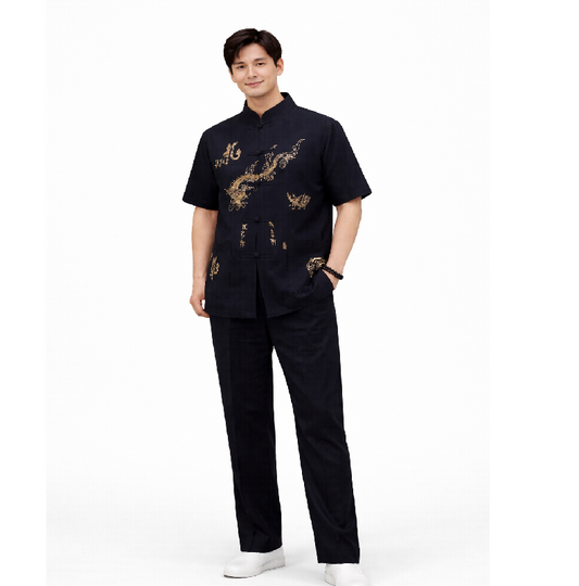 Costumes Tang pour Kung Fu Taiji Qi Gong Arts martiaux col montant classique chemisiers à manches longues et pantalons amples